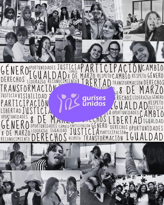 Collage de palabras clave sobre género, igualdad, participación, derechos y justicia - Gurises Unidos 8 de marzo