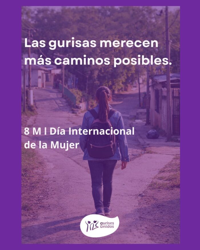 Banner 8M Día Internacional de la Mujer - Las gurisas merecen más caminos posibles - Gurises Unidos