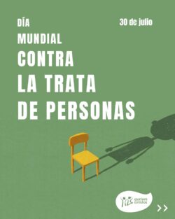 30 de julio, Día Mundial contra la Trata de Personas. Ilustración de una silla vacía cuya sombra proyecta la silueta de un niño.